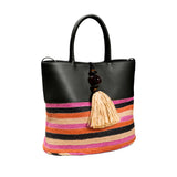 Melita Large Round Tote Bag - Black & Multicolor