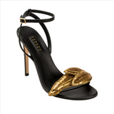 Valeria 110MM Ankle Cross Sandal - Black & Gold
