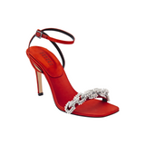 Catena Notte Glam 90MM Ankle Cross Sandal - Scarlet & Antique Silver