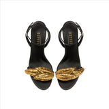 Valeria 110MM Ankle Cross Sandal - Black & Gold